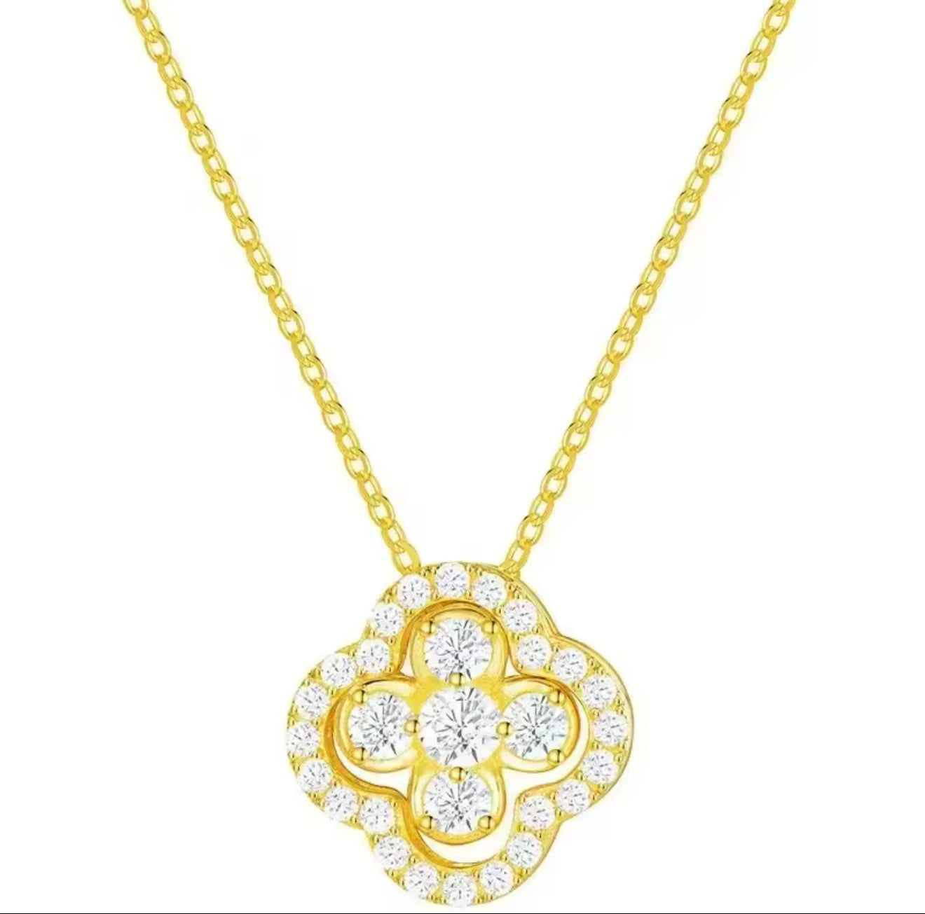 The Gold Sparkling Halo Pavé Clover Necklace