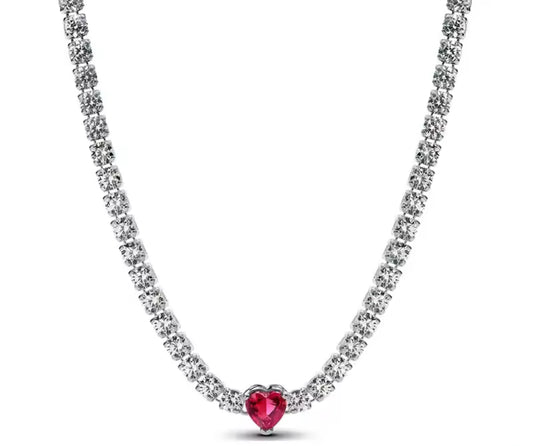 The Ruby Red Heart Tennis Necklace