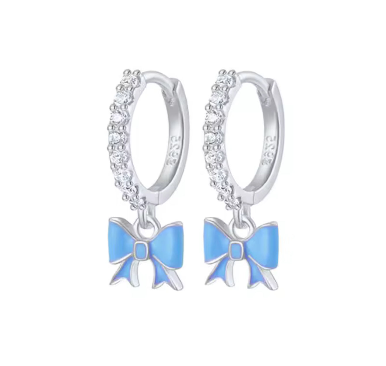 The Silver Pretty Blue Bow Hoop Earrings