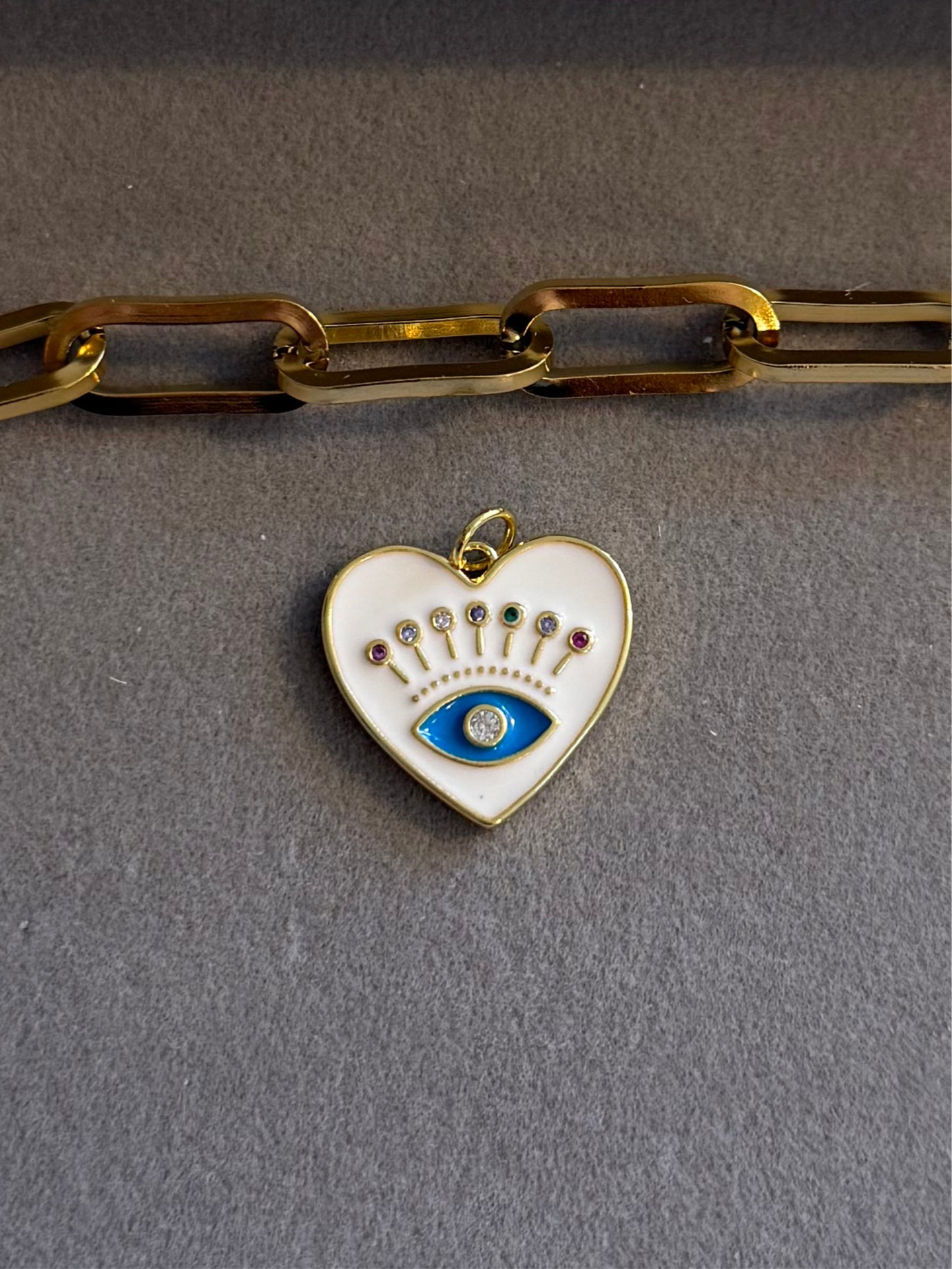 The XL White Heart Evil Eye Charm