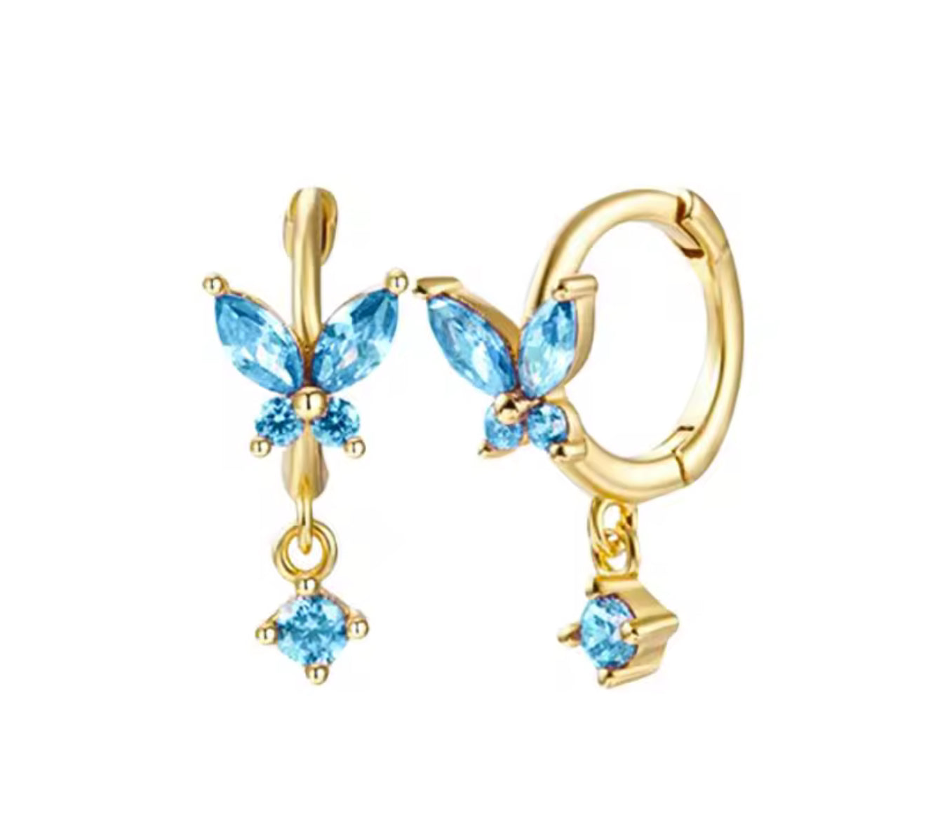 The Gold Sparkling Blue Butterfly Hoops