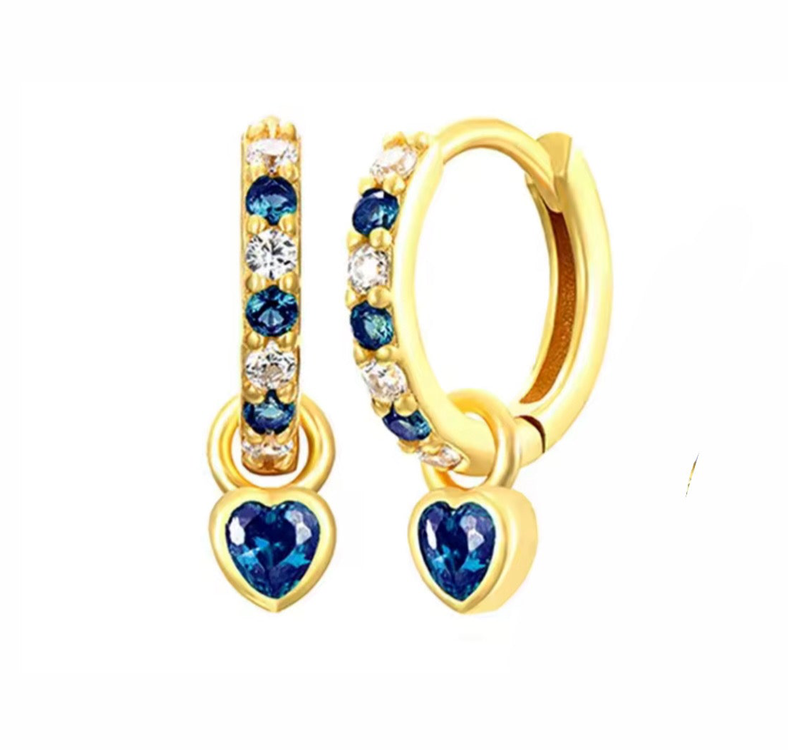 The Mini Gold Royal Blue Glitter Heart Huggies